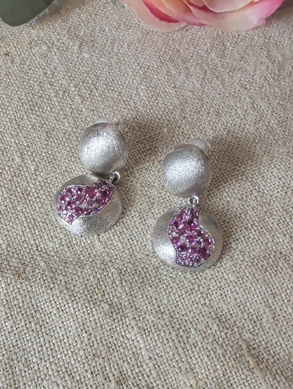 DE ROZZY 925 Sterling Silver 14K Gold-Plated Pink Gemstone Drop Earrings Desiger